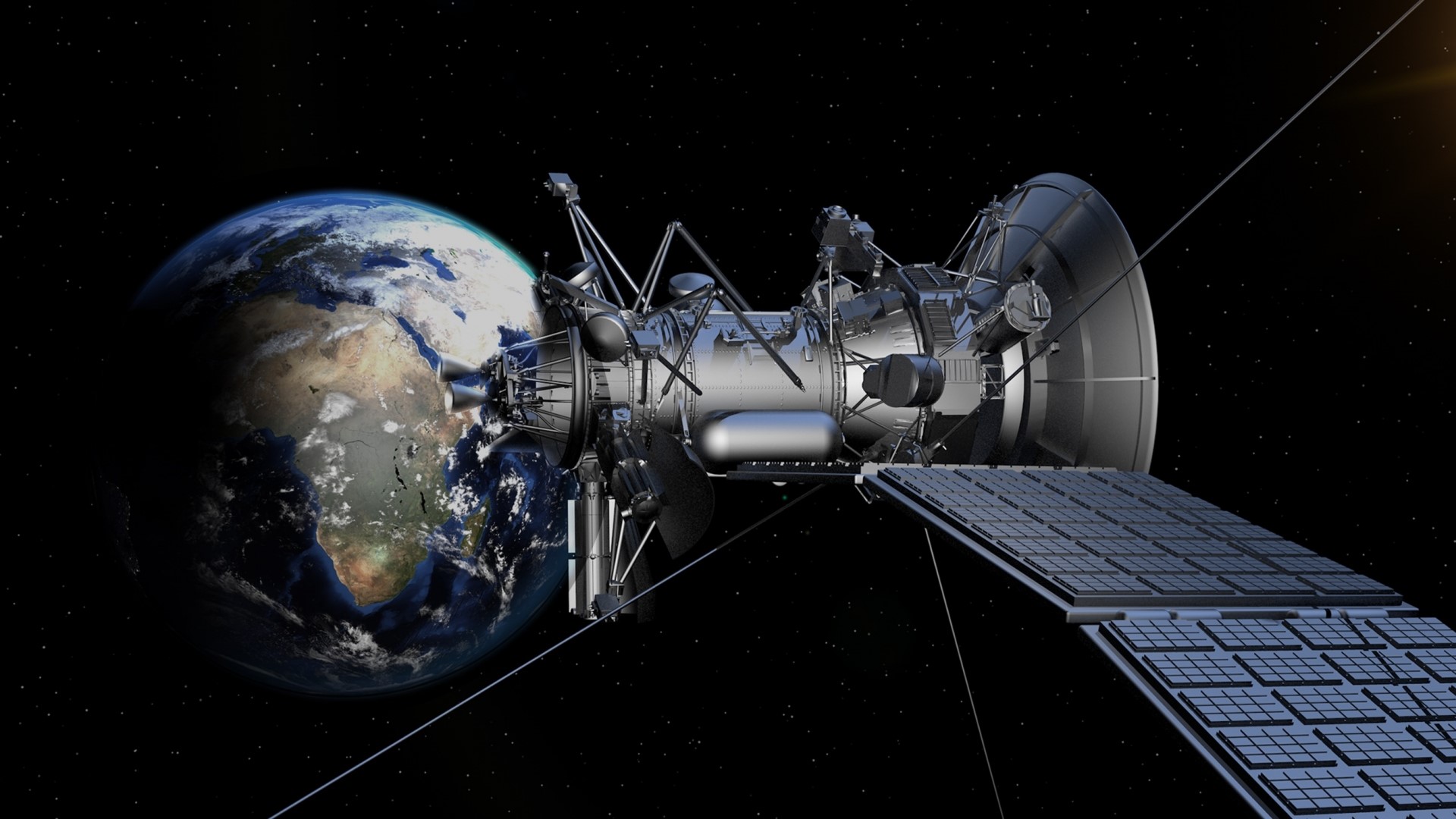 Satellite orbiting Earth HD Wallpaper