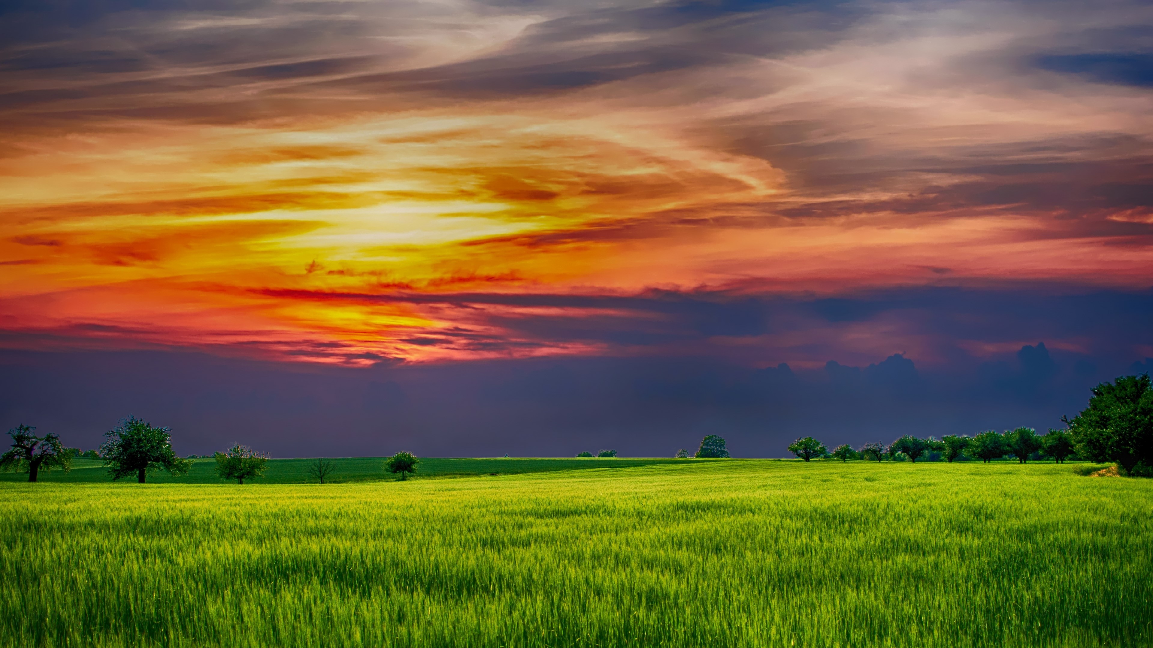 4K Nature Landscape with Sunset Sky HD Wallpaper