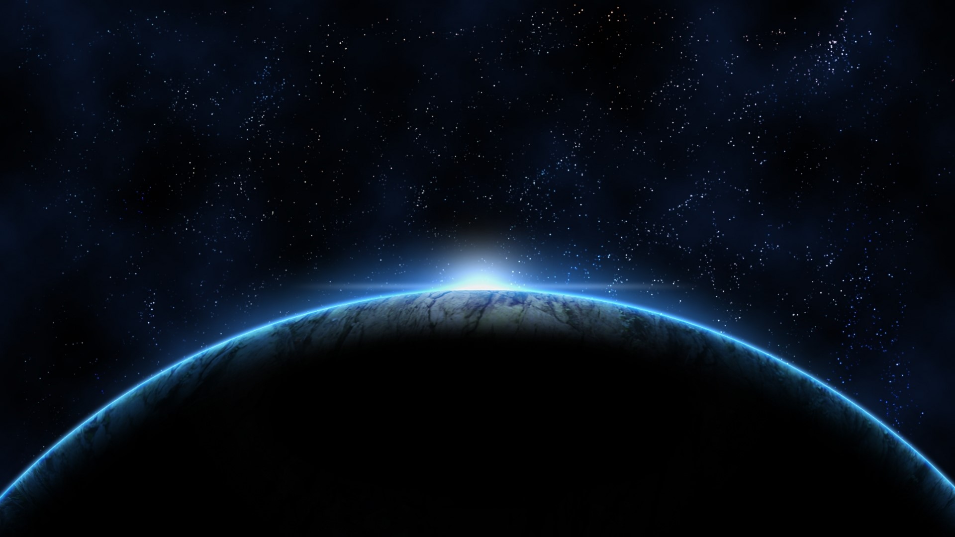 Planet Sunrise in Starry Space HD Wallpaper