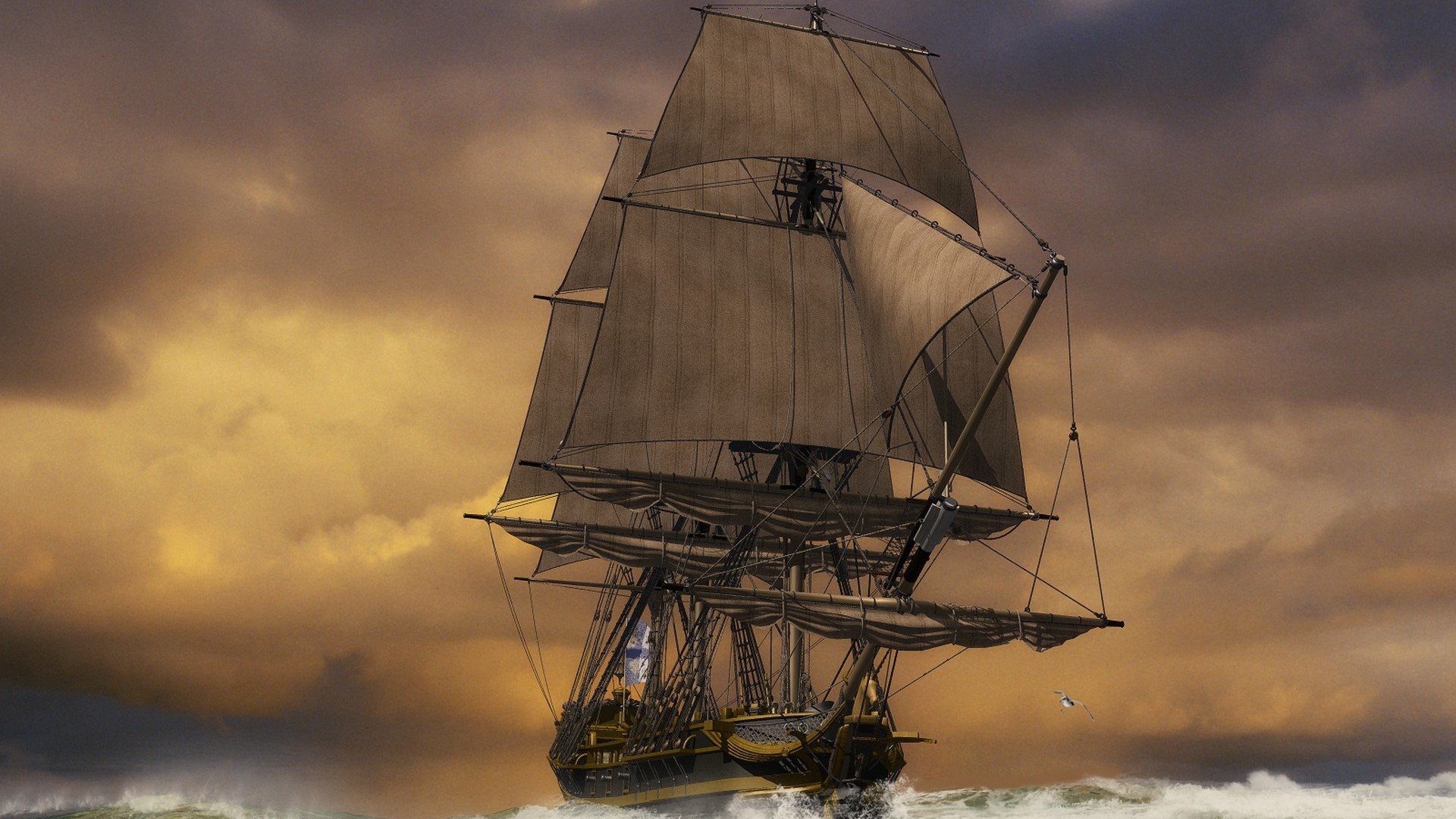 Sailboat on stormy seas HD Wallpaper