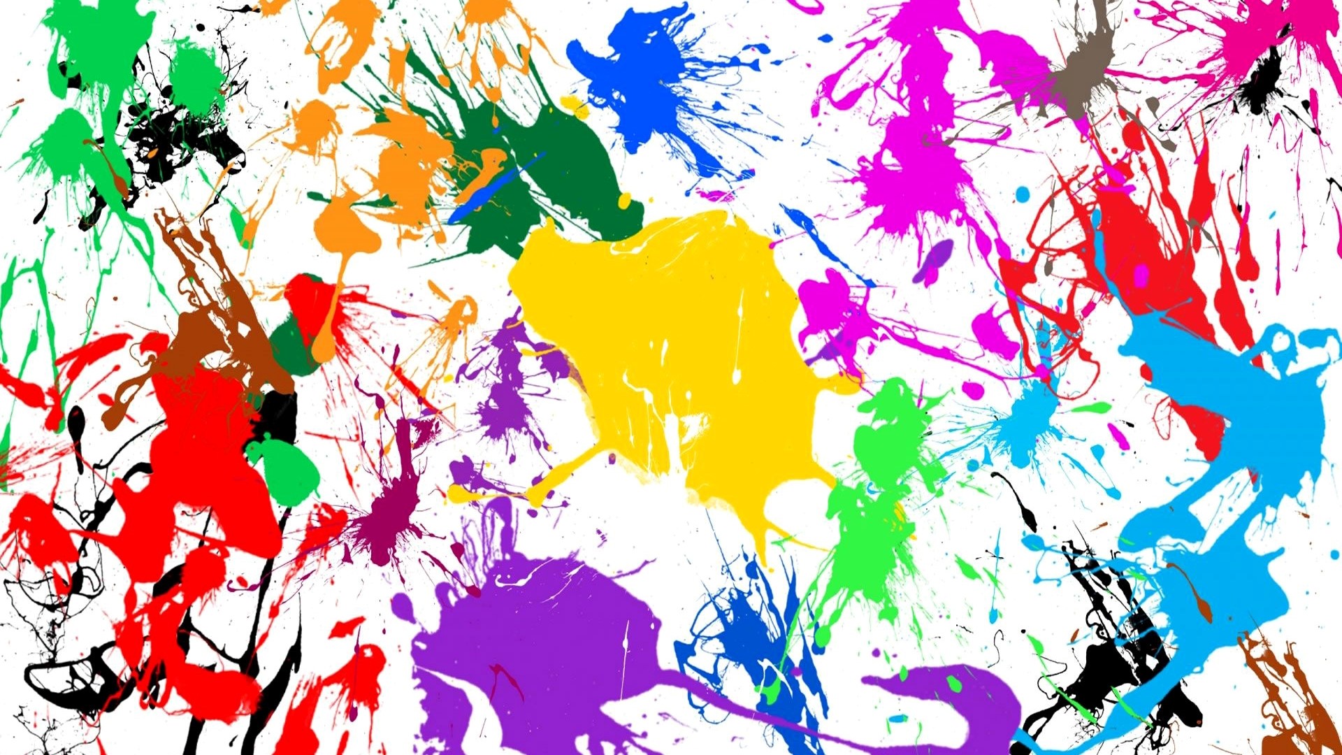 Colorful paint splatters on a white background HD Wallpaper