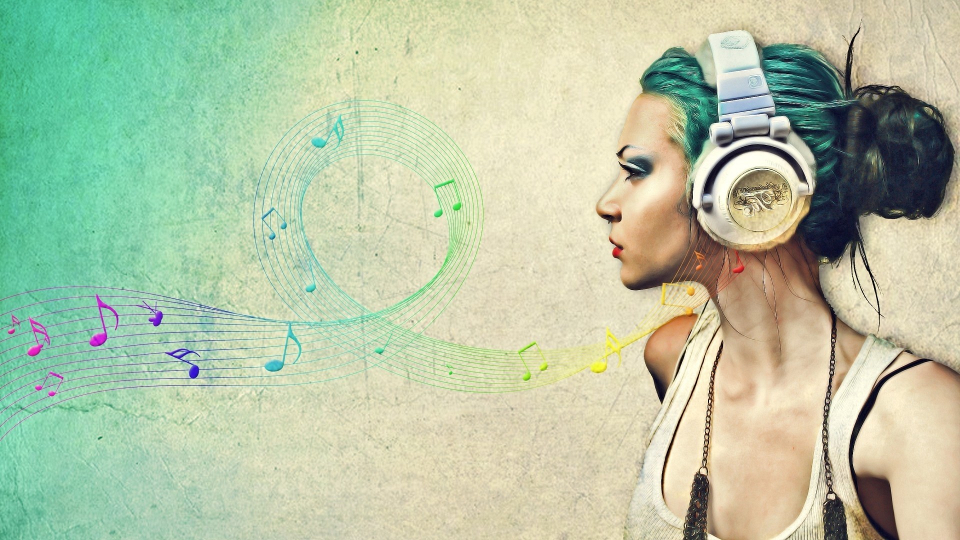 Woman with headphones listening to music HD Wallpaper