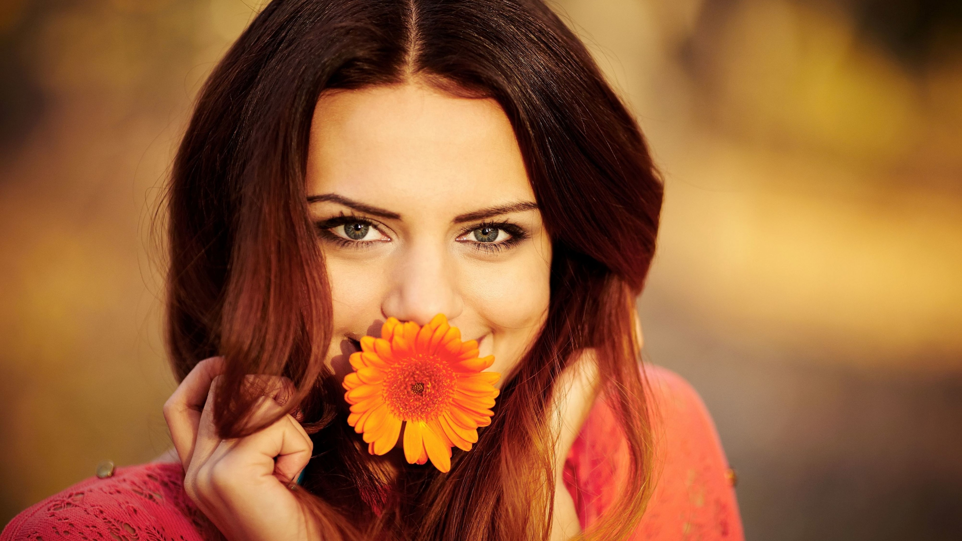 Girl with orange flower HD Wallpaper