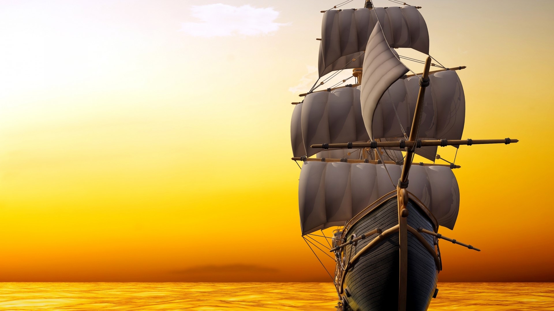 Sailboat on the ocean at sunset HD Wallpaper
