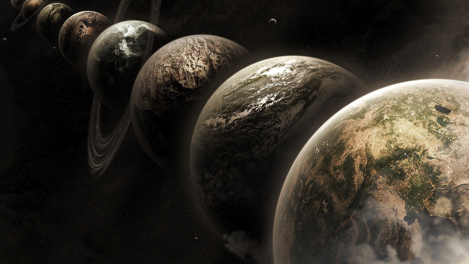 Planets in a row in space HD Wallpaper