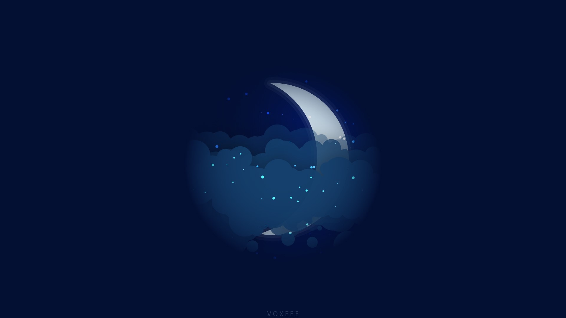 Crescent moon behind clouds with stars HD Wallpaper