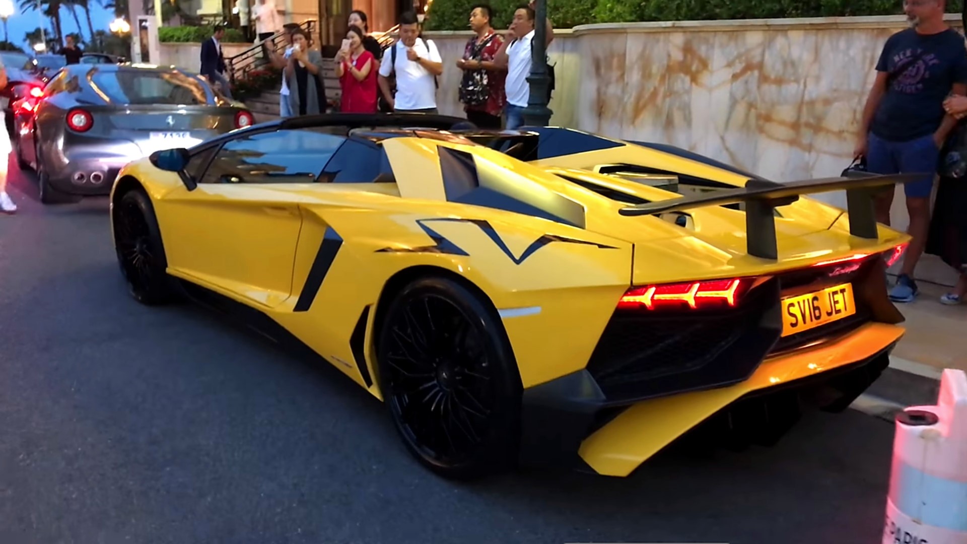 Yellow Lamborghini Aventador SVJ with SV16 JET license plate HD Wallpaper