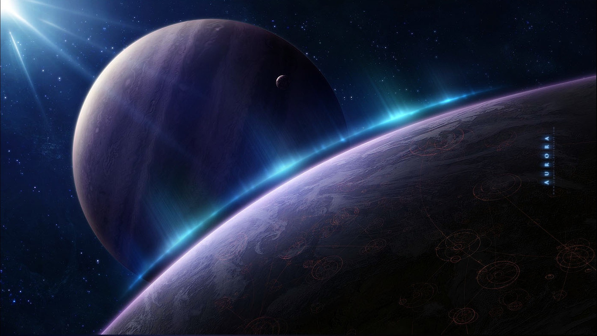 Planets and Aurora in Space HD Wallpaper