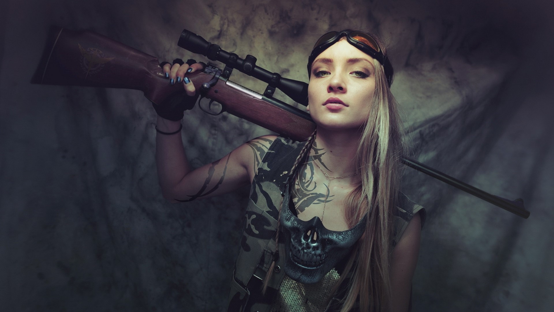Girl with a sniper rifle HD Wallpaper