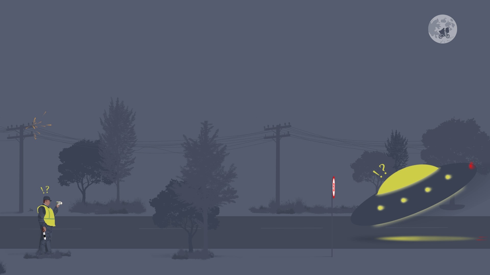 Man in reflective vest encounters UFO HD Wallpaper