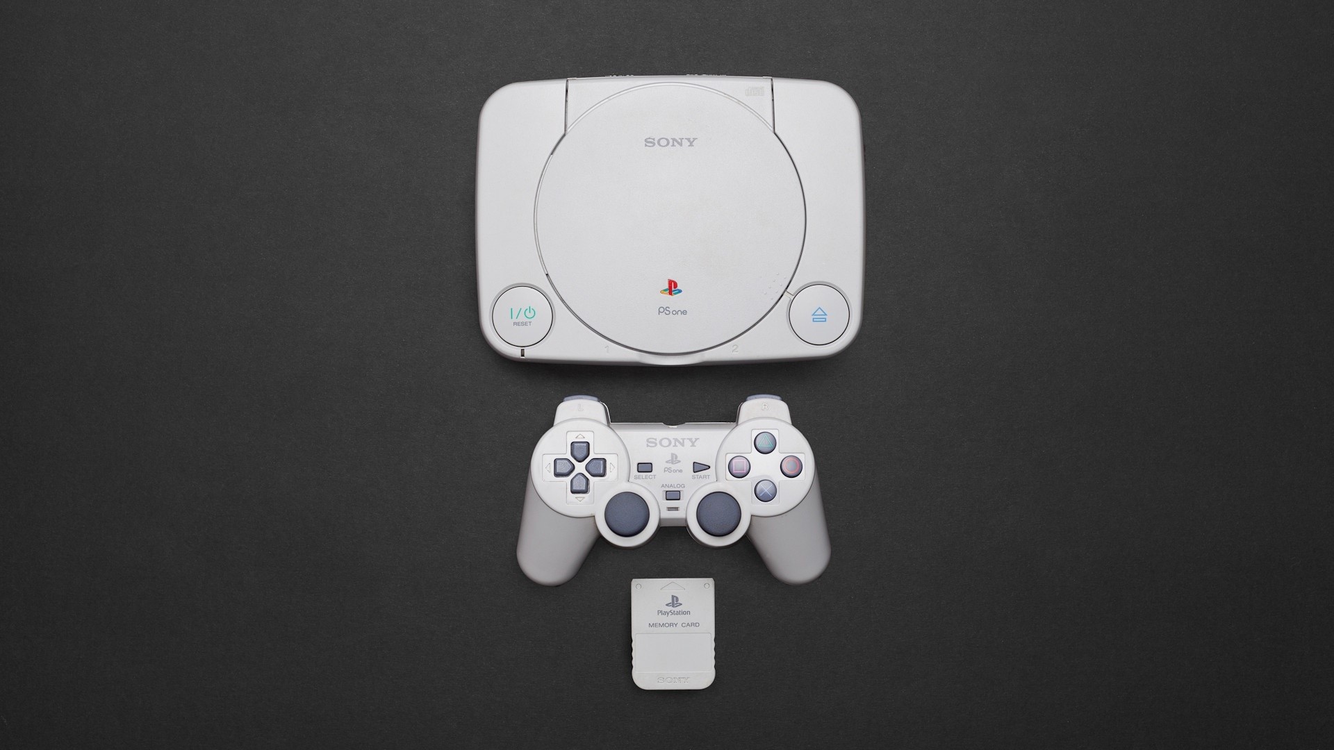 Sony PlayStation PSone console with controller and memory card HD Wallpaper