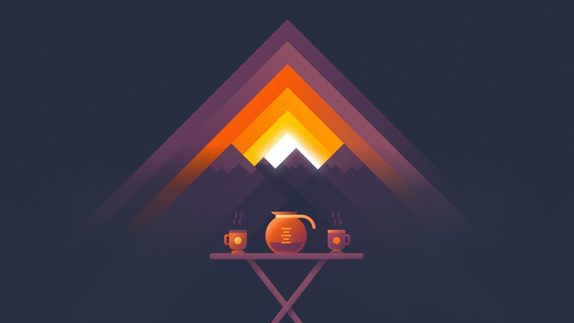 Minimalist sunset over mountains with coffee HD Wallpaper