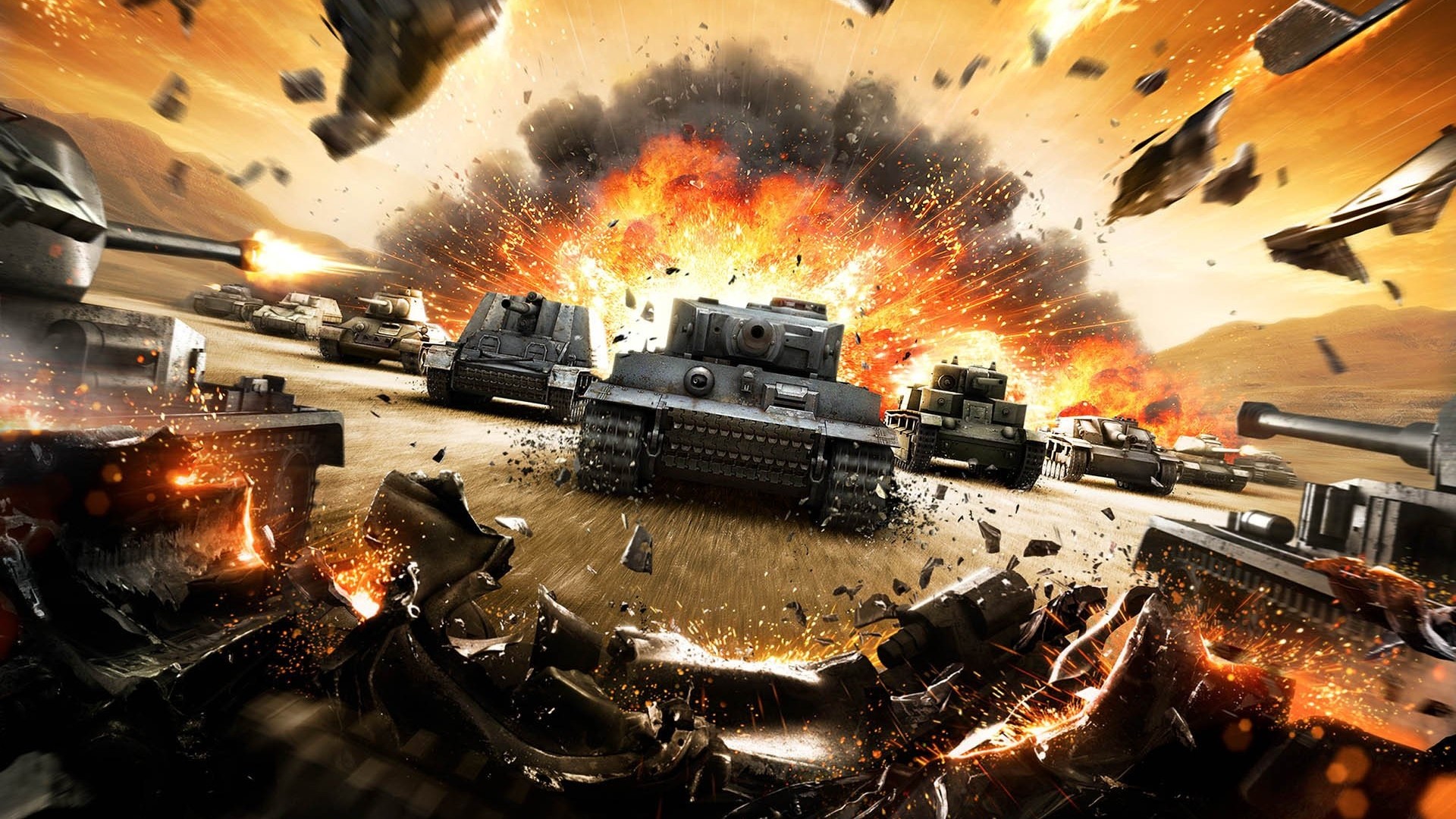 World of Tanks battle with explosion HD Wallpaper