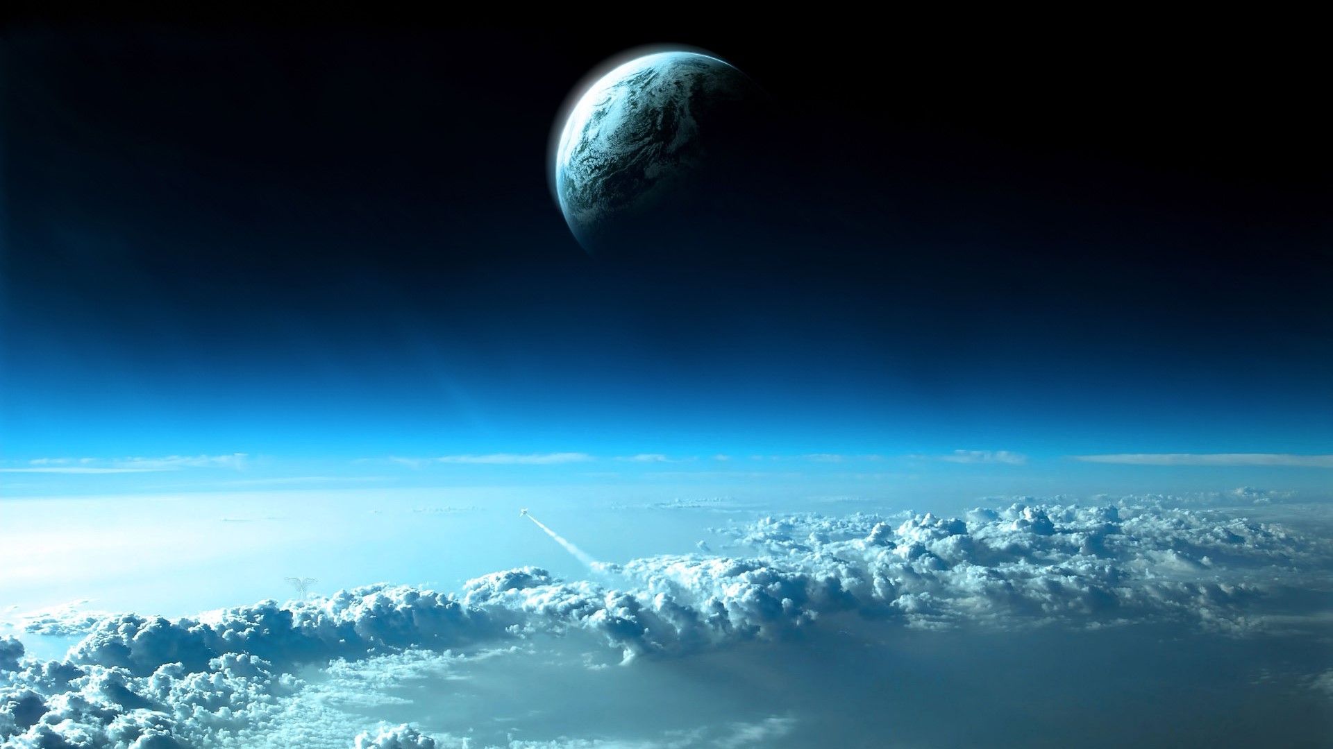 Planet in Space Above Clouds HD Wallpaper