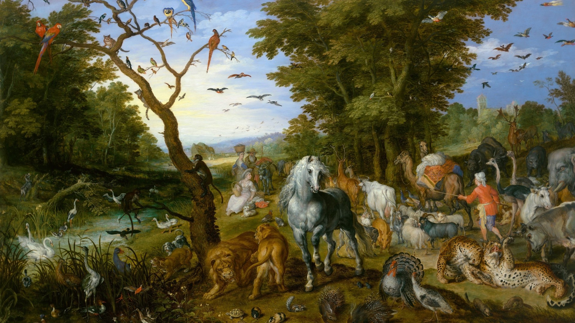 Noah's Ark with a vast collection of animals HD Wallpaper