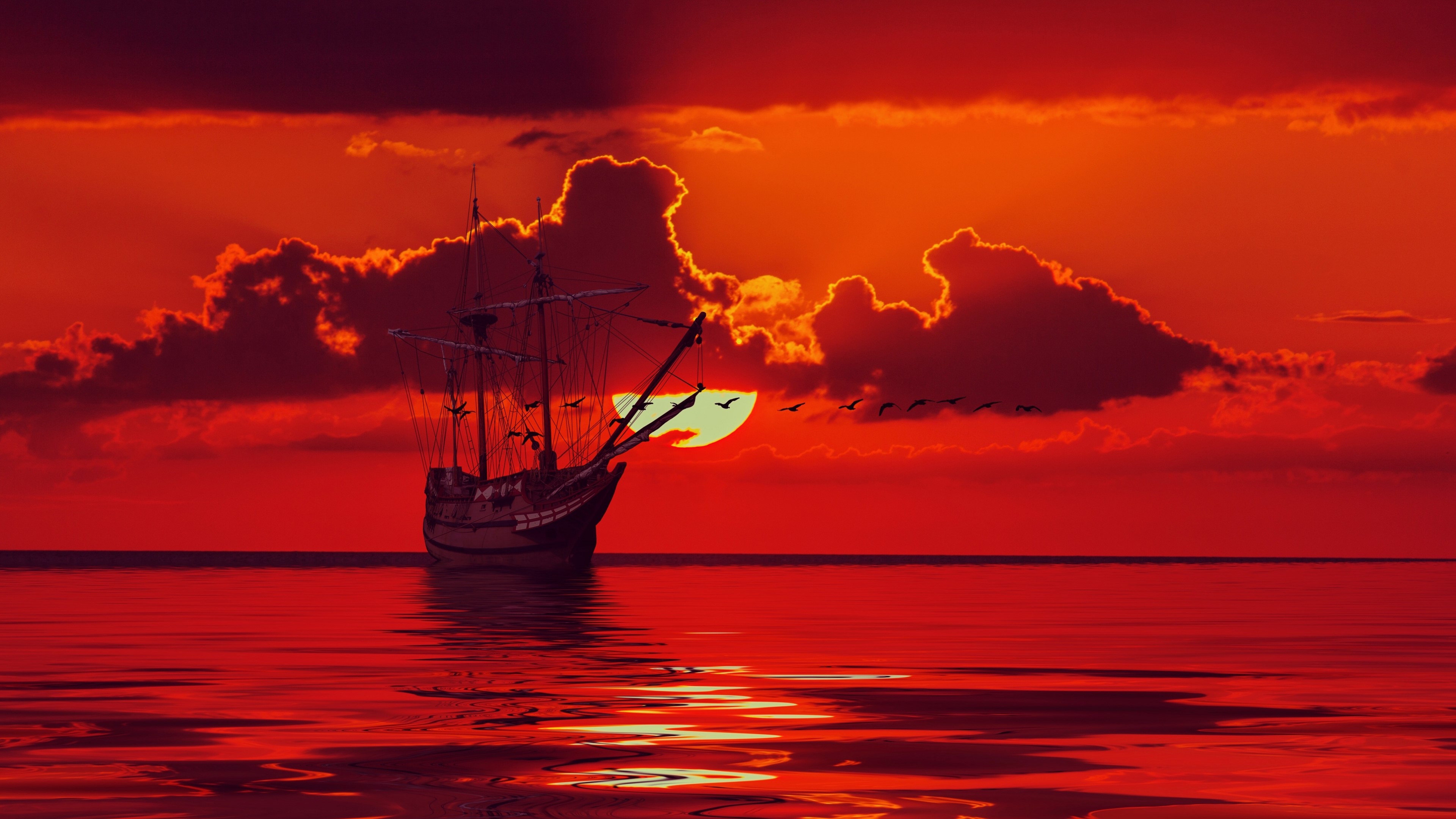 4K Sailboat at Sunset HD Wallpaper