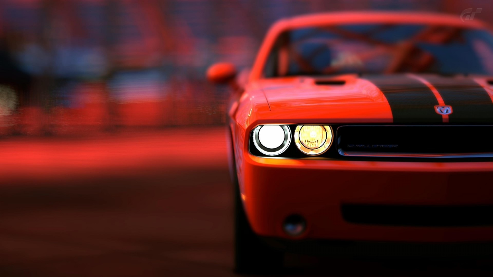 Red Dodge Challenger with Black Stripes HD Wallpaper