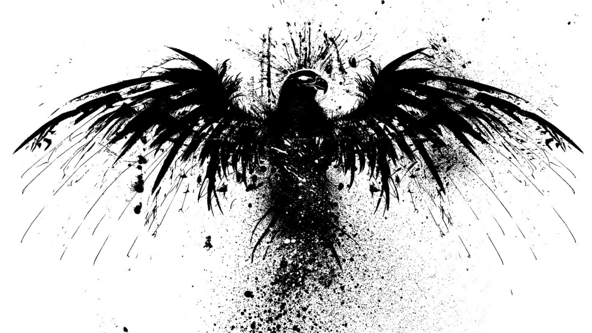 Black ink splatter bird with wings spread HD Wallpaper