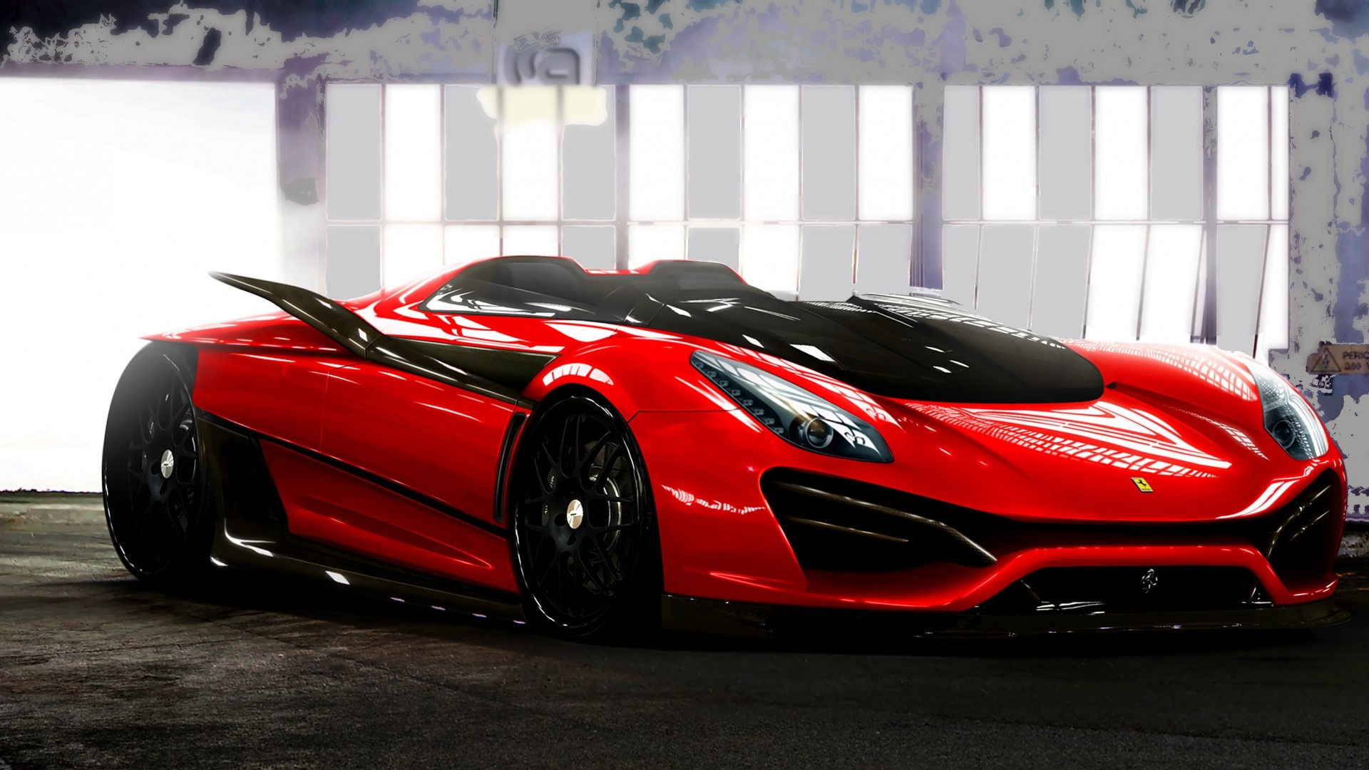 Red Ferrari sports car in a garage HD Wallpaper