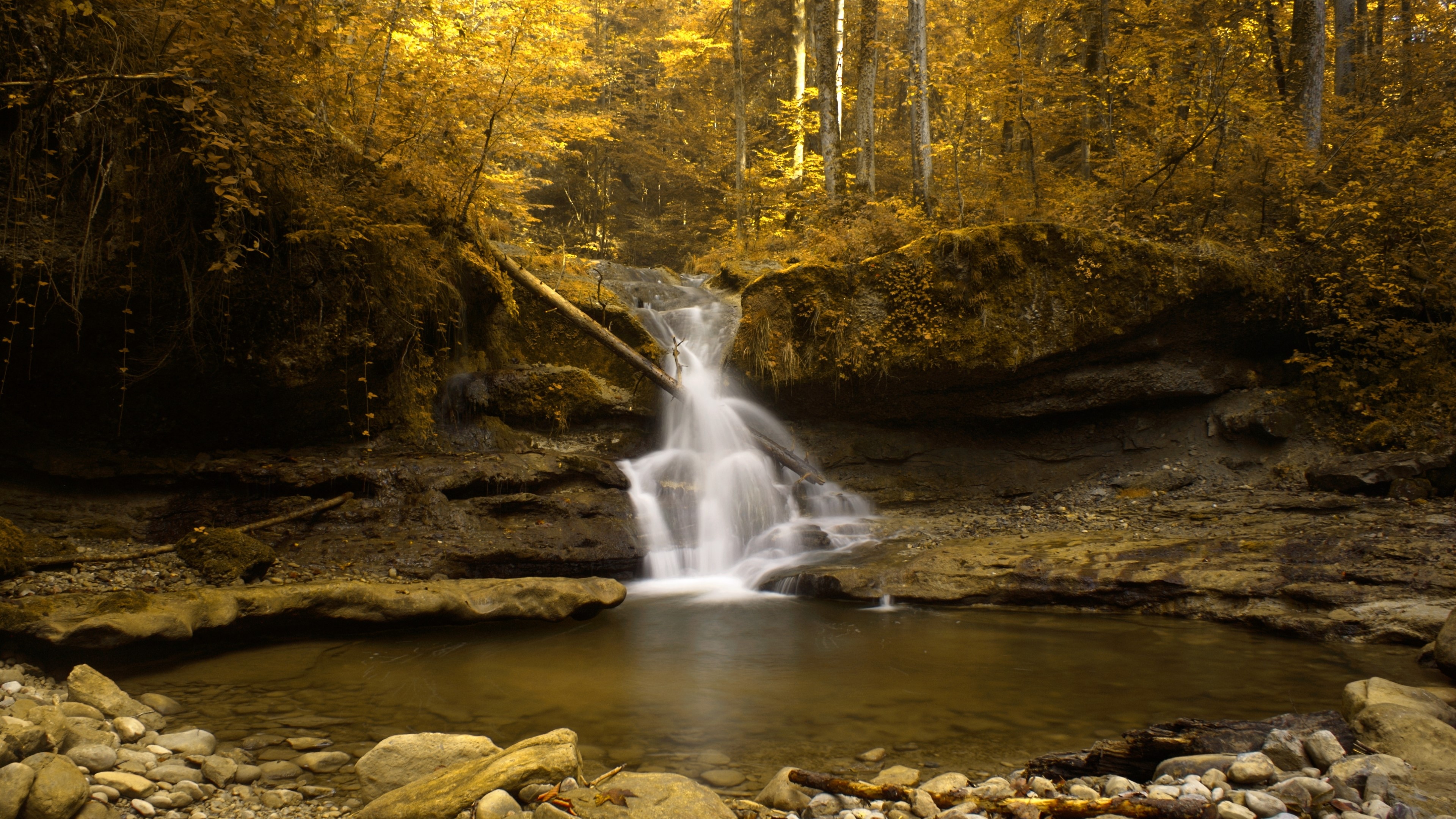4K Waterfall in Autumn Forest HD Wallpaper
