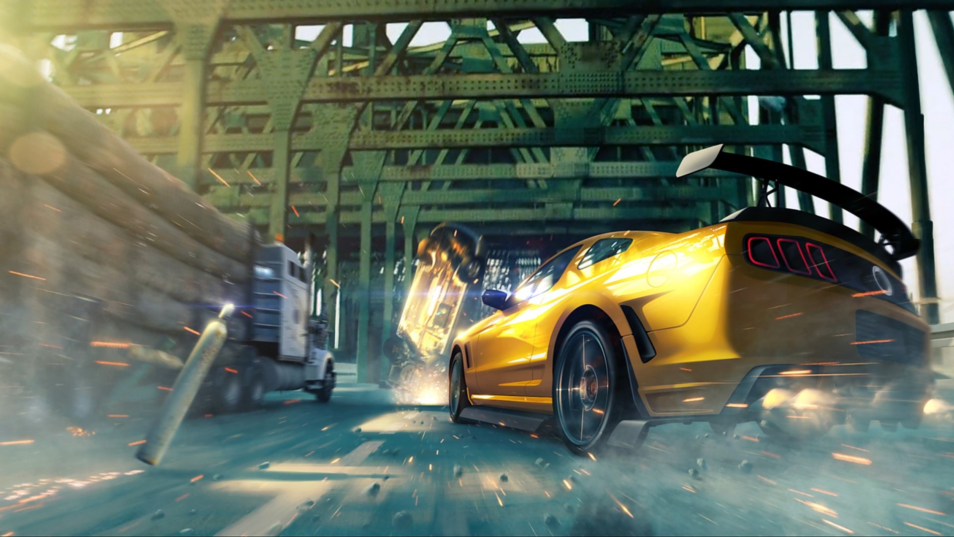 Yellow Ford Mustang in a car crash HD Wallpaper