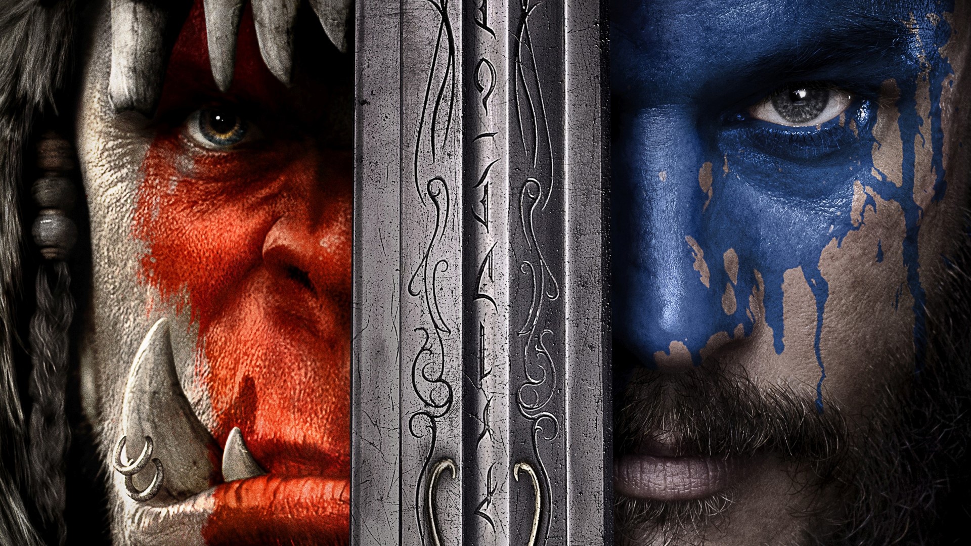 Orc and Human warrior faces with sword HD Wallpaper