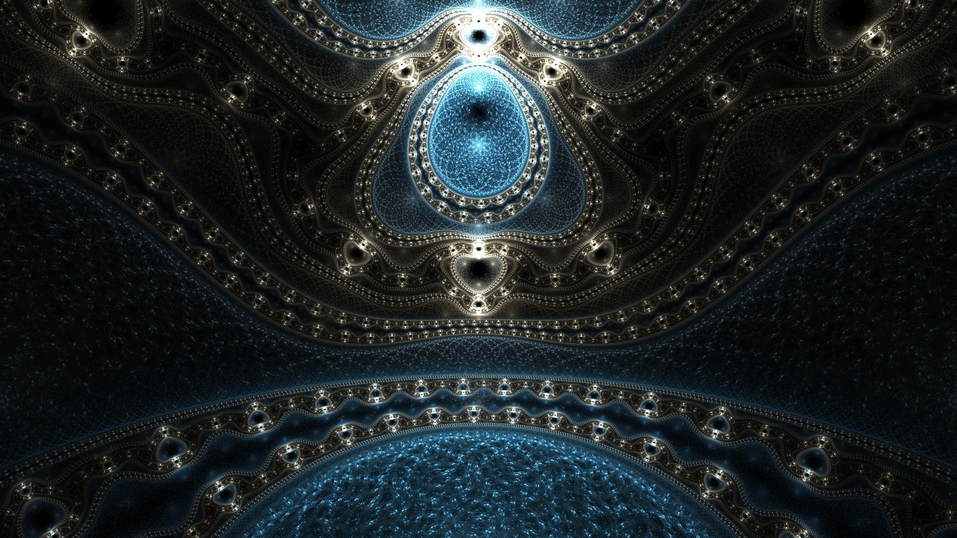 Abstract fractal pattern with blue and gold. HD Wallpaper
