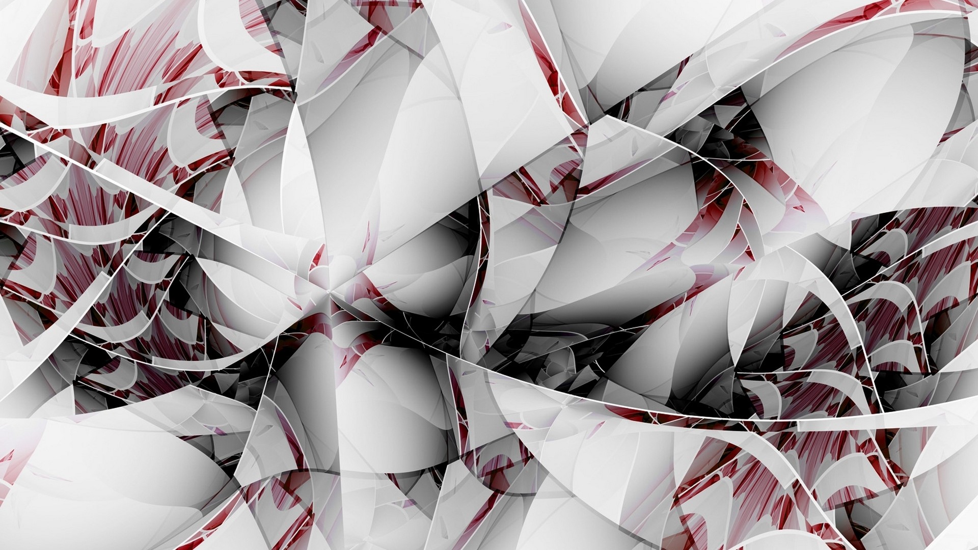 Abstract fractal art with white, red, and black. HD Wallpaper