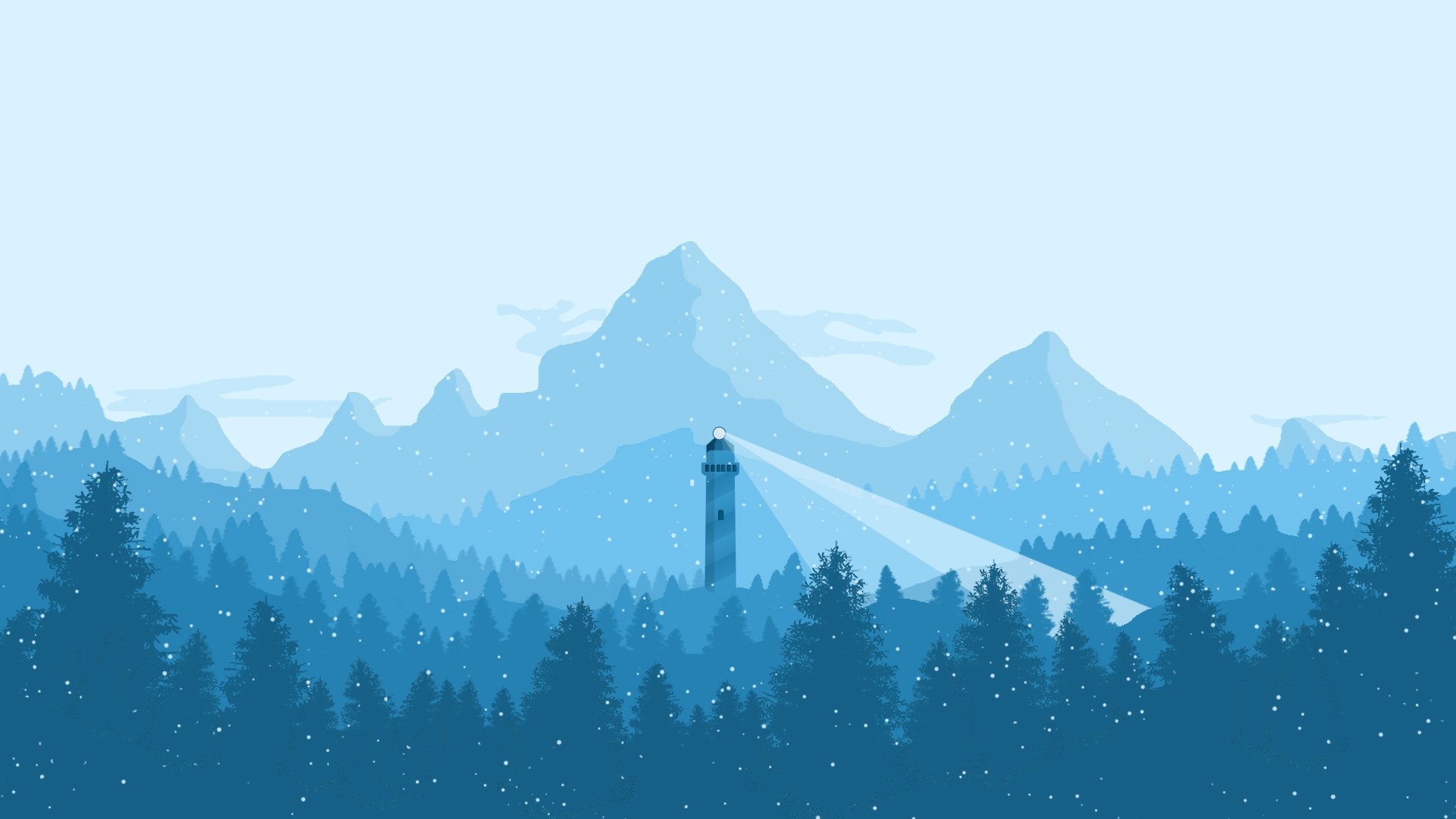 Minimalist winter landscape with lighthouse and mountains HD Wallpaper