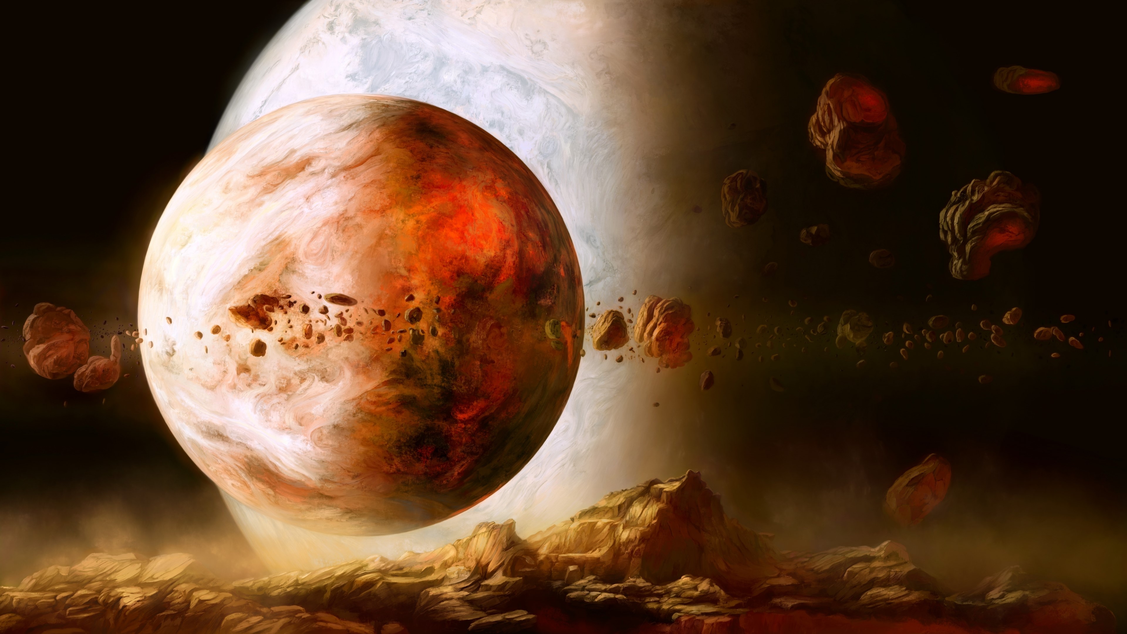 4K Planets with Asteroid Belt HD Wallpaper