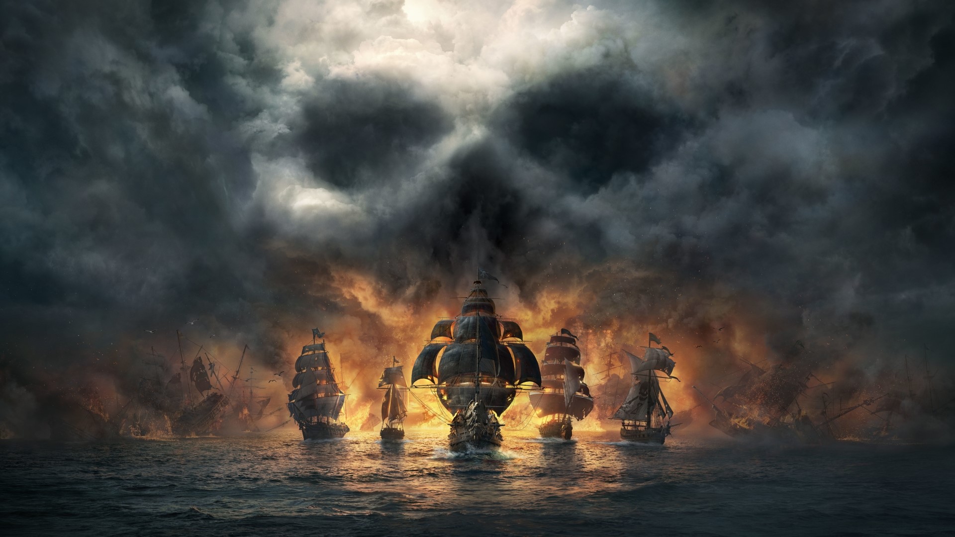 Skull and Bones pirate ships in stormy seas HD Wallpaper