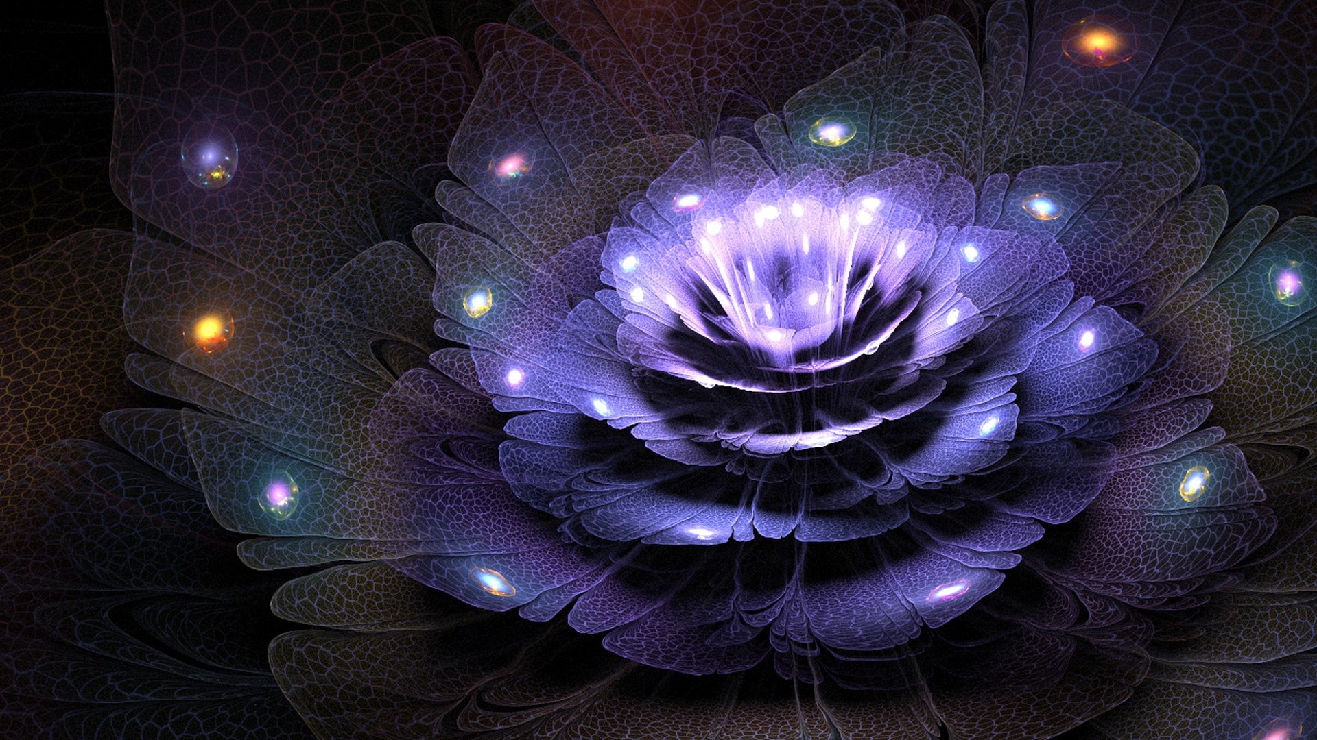 Abstract fractal flower with glowing orbs HD Wallpaper