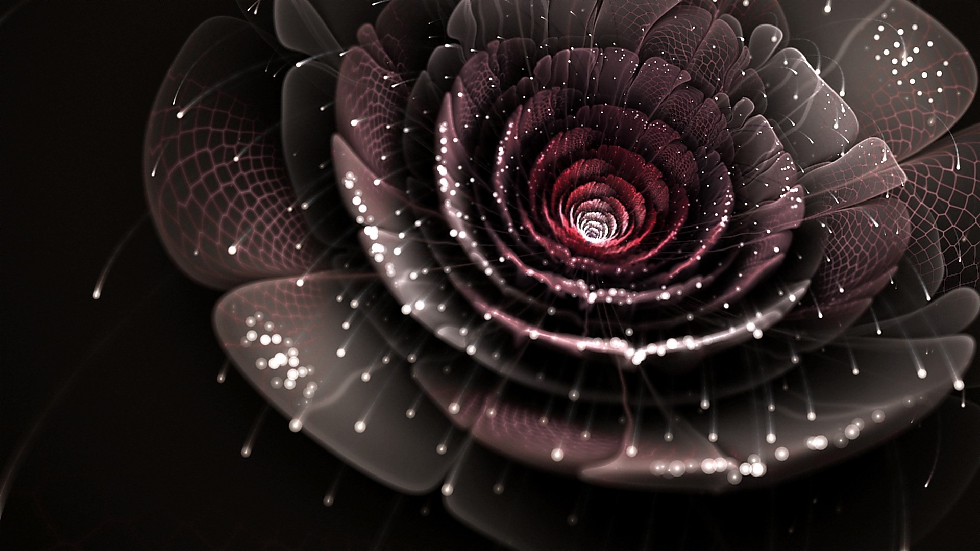 Abstract fractal flower with glowing particles HD Wallpaper