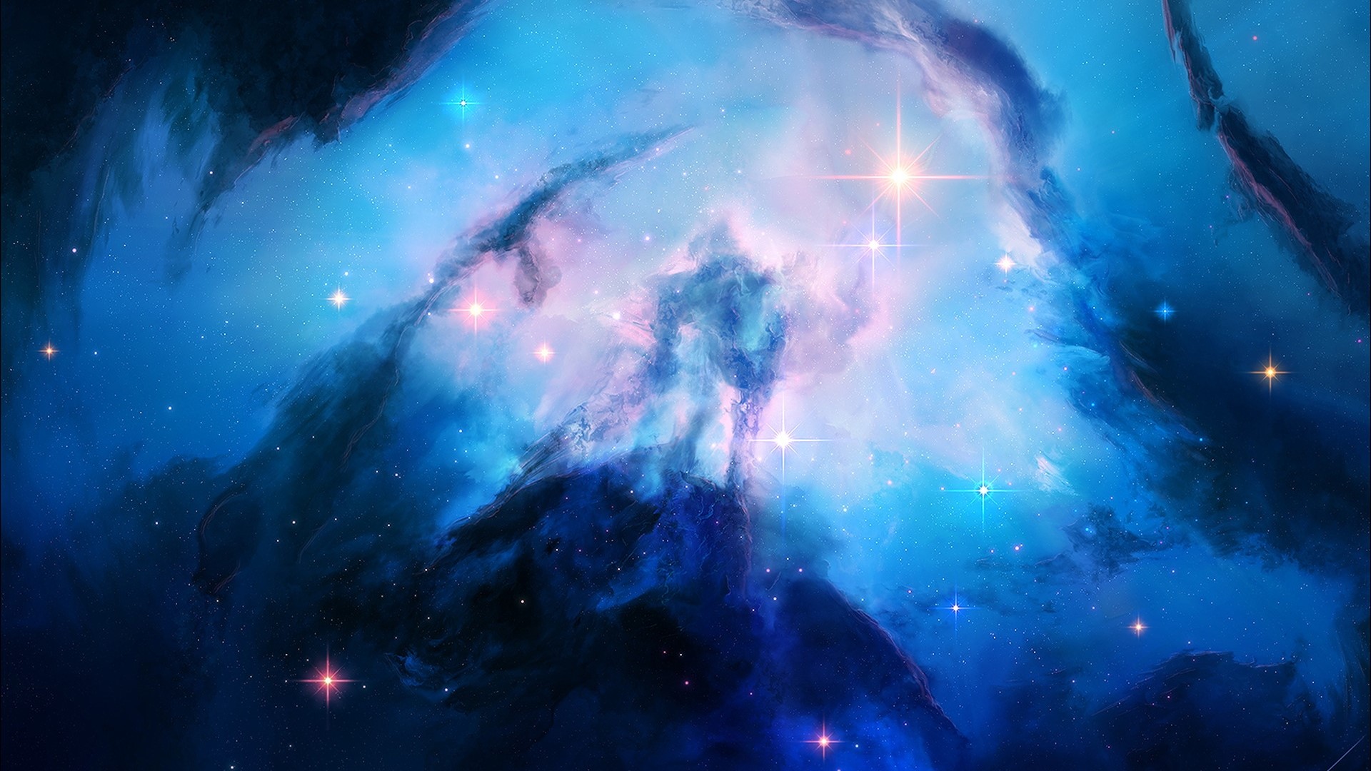Sapphire Nebula in Deep Space HD Wallpaper