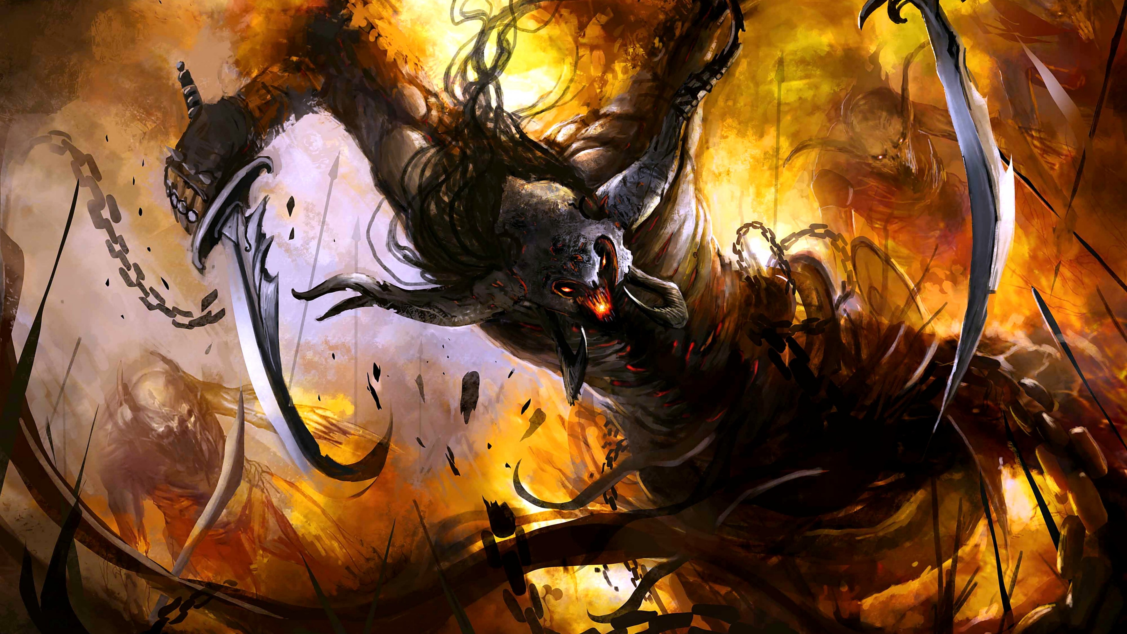 4K Demon with Scythes HD Wallpaper