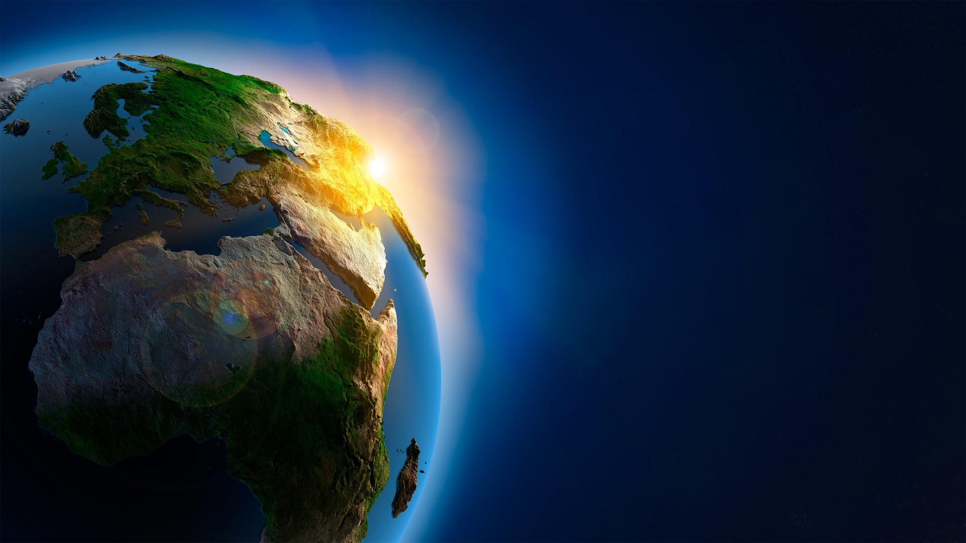 Earth from space with sunrise over Africa and Europe HD Wallpaper