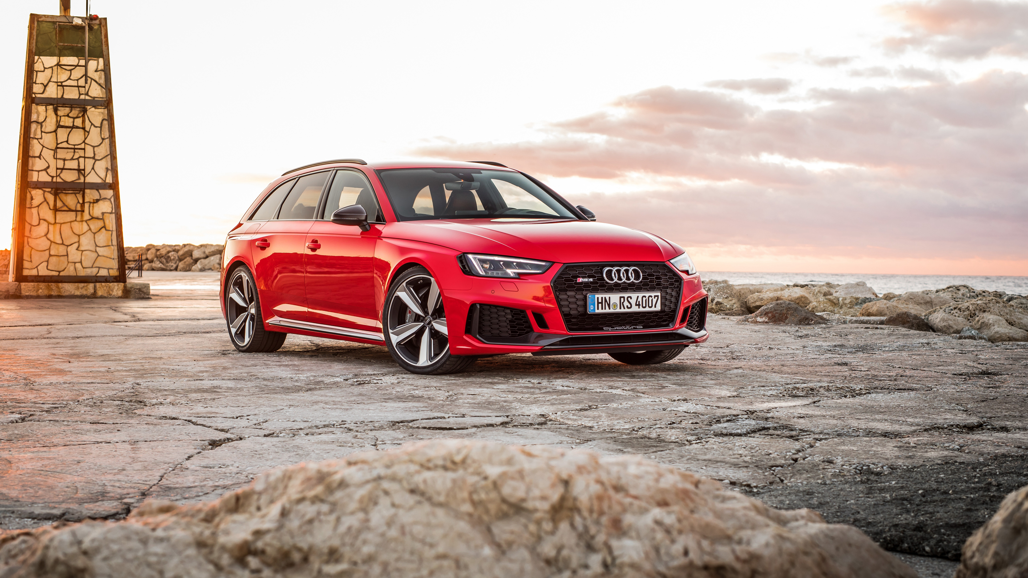 2018 Audi RS 4 Avant parked by the sea HD Wallpaper