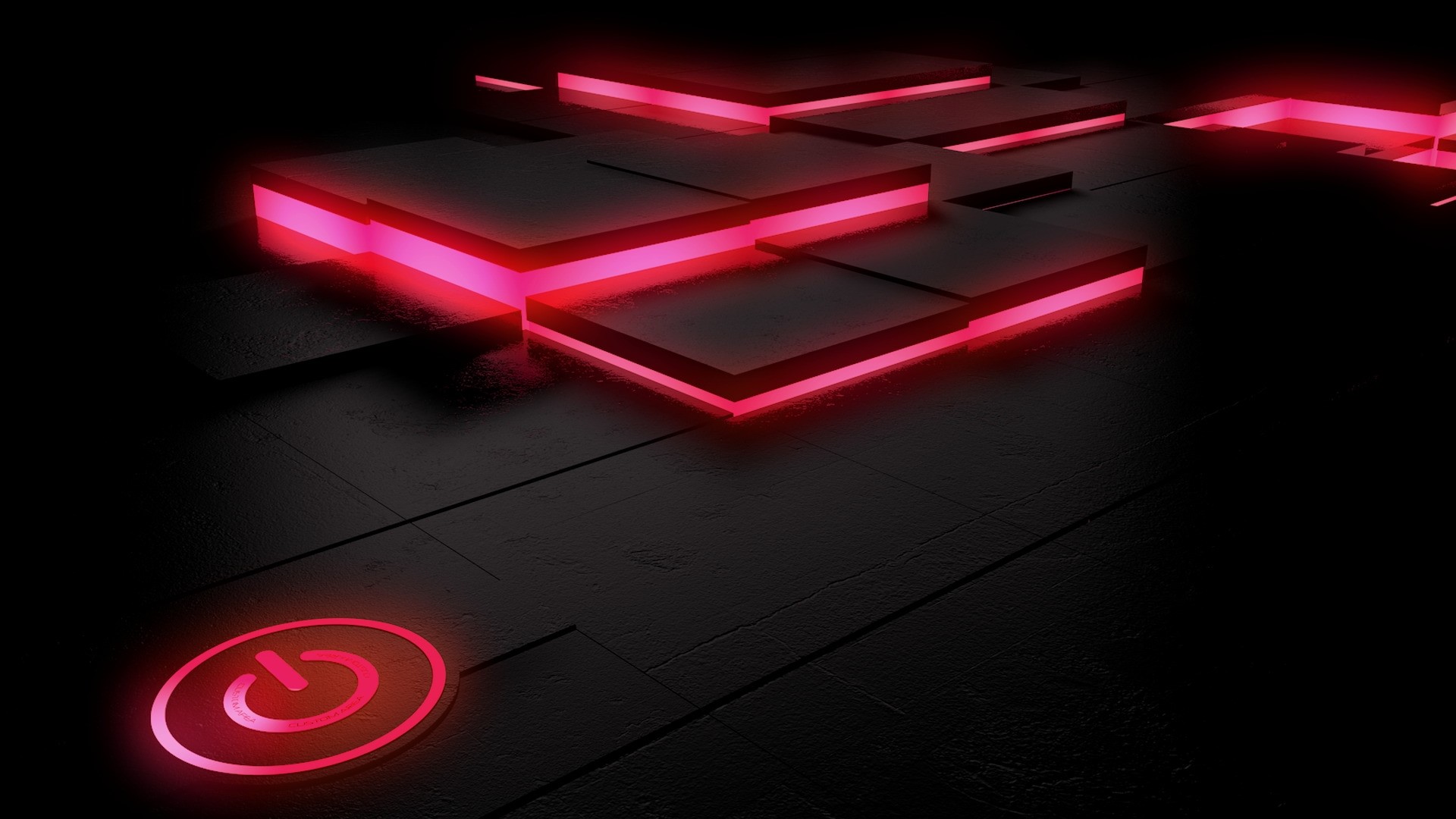 Power button on a dark surface with glowing red lights HD Wallpaper