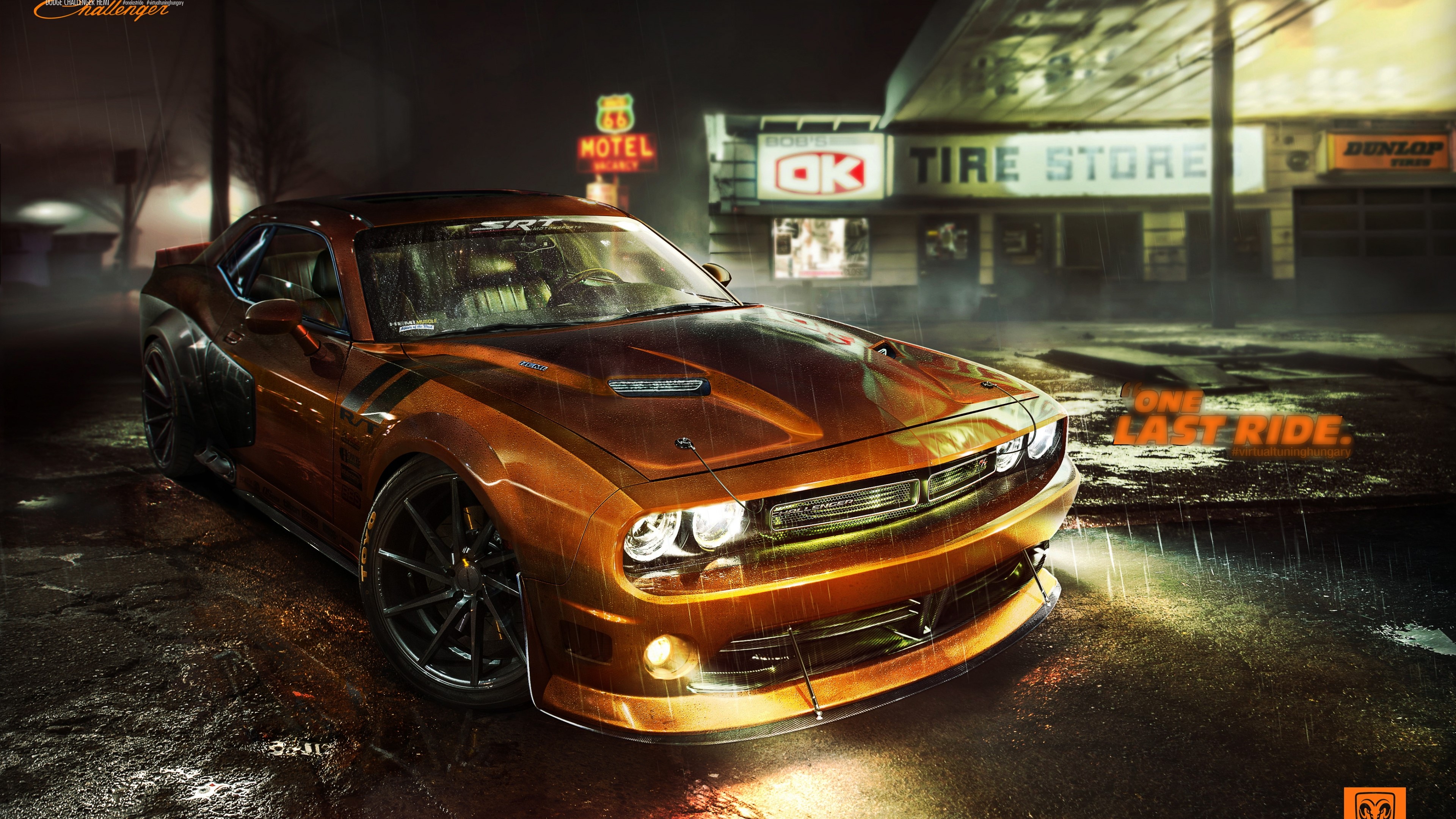 4K Dodge Challenger SRT on a Rainy Street HD Wallpaper
