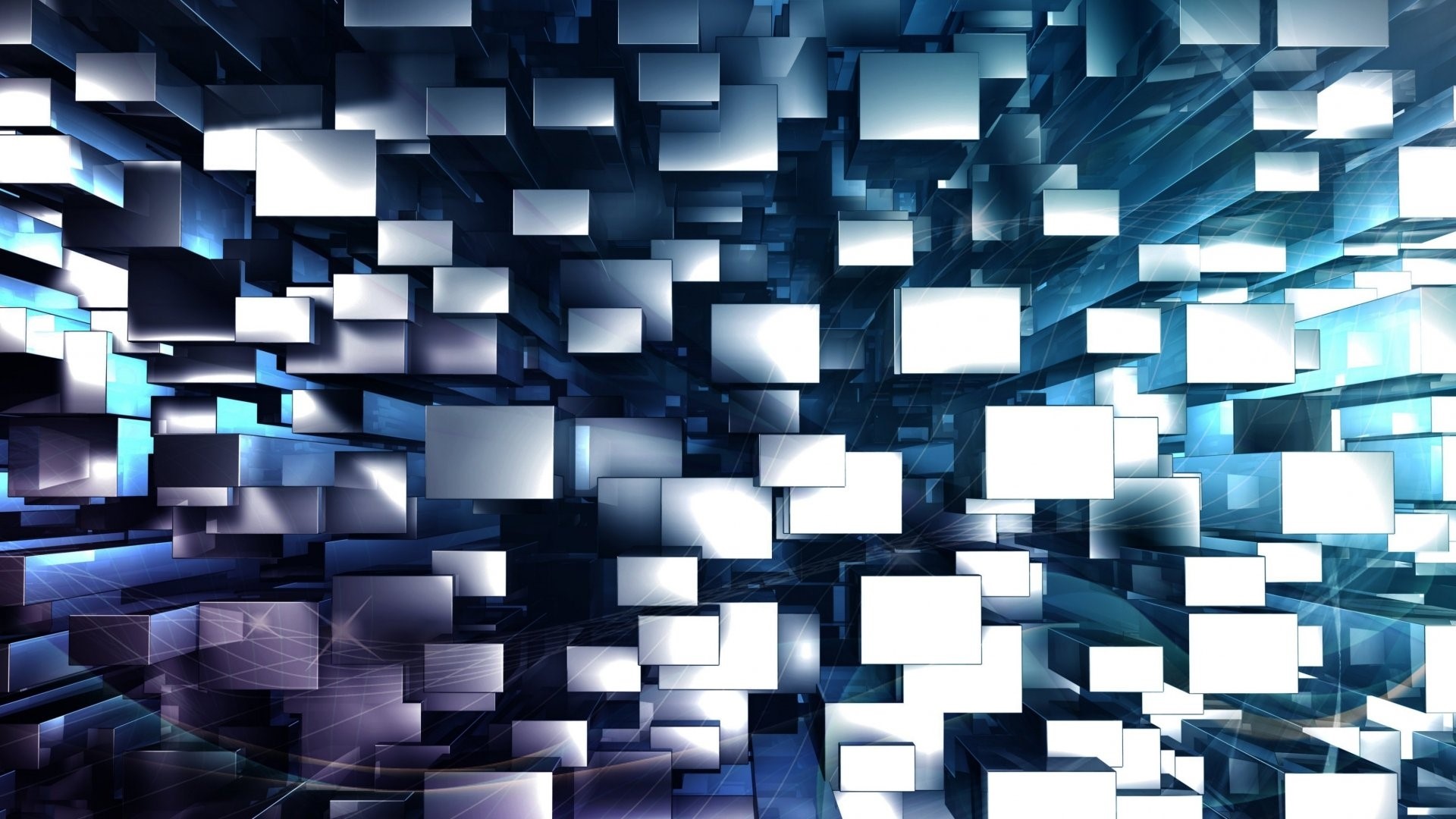 Abstract 3D Cubes with Blue and Purple Lighting HD Wallpaper