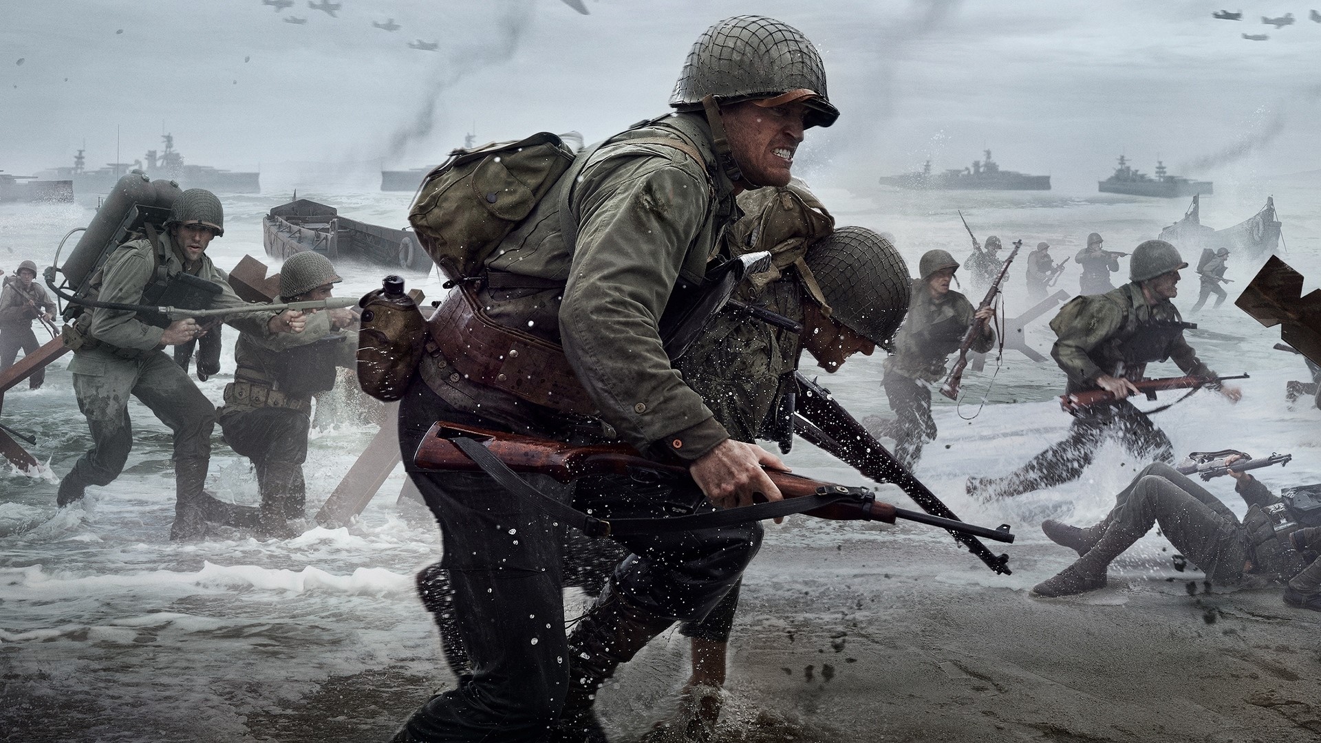 Soldiers storming a beach in Call of Duty World War II HD Wallpaper