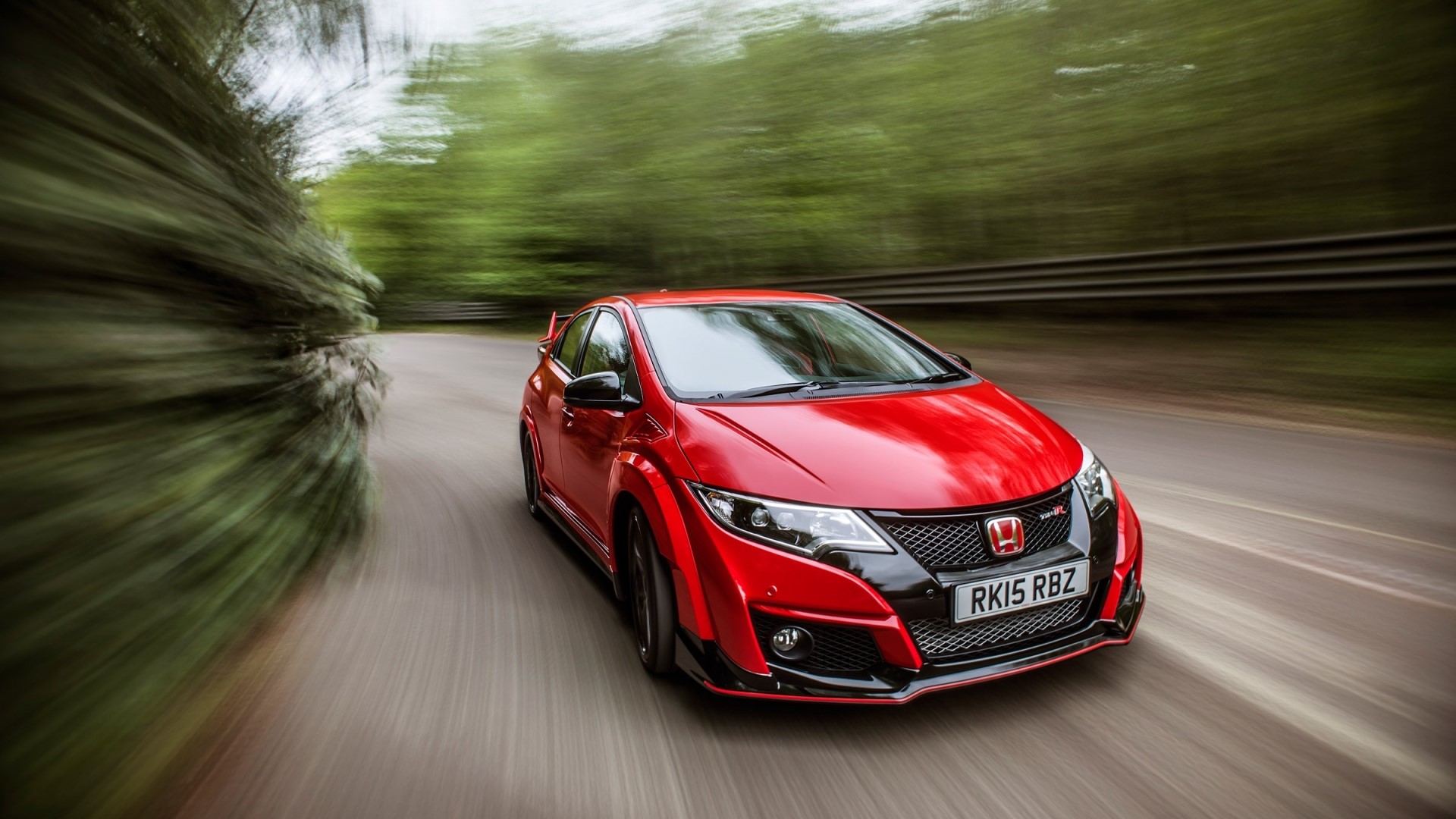 Red Honda Civic Type R driving on a road HD Wallpaper