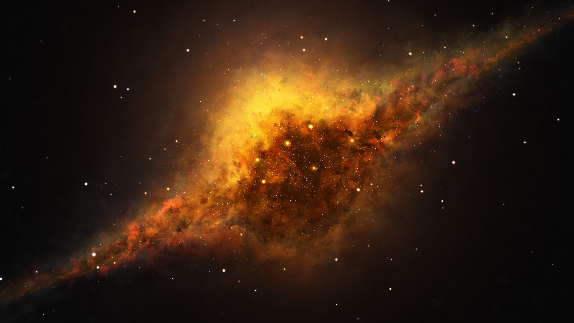 Orange and yellow nebula with stars HD Wallpaper