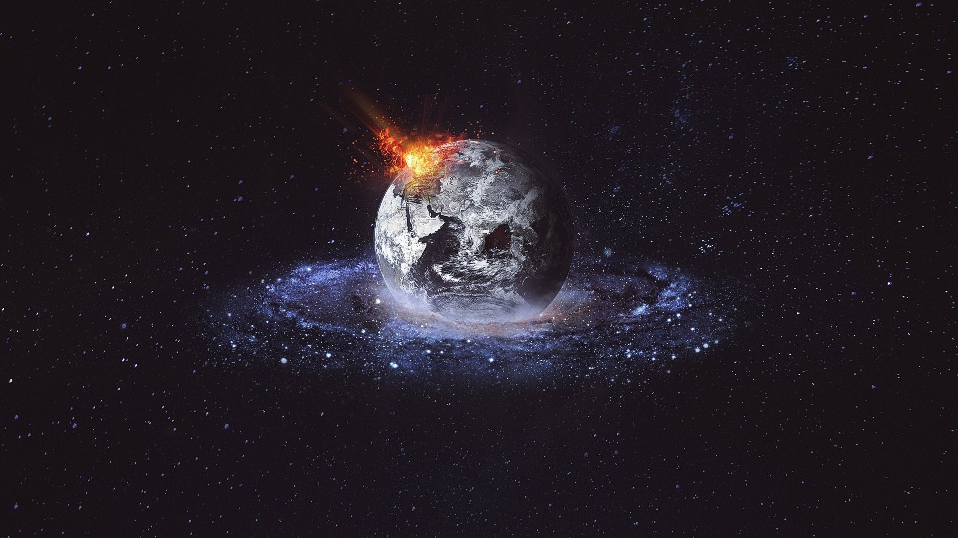 Earth being destroyed by asteroid in space HD Wallpaper