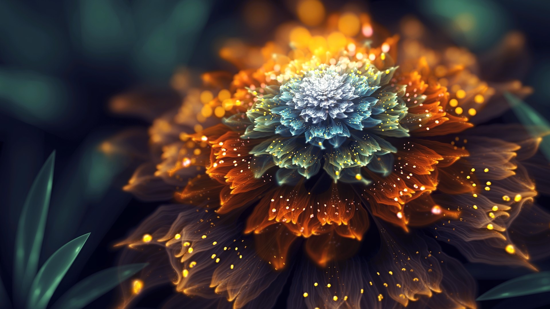 Fractal Flower with Glowing Petals HD Wallpaper
