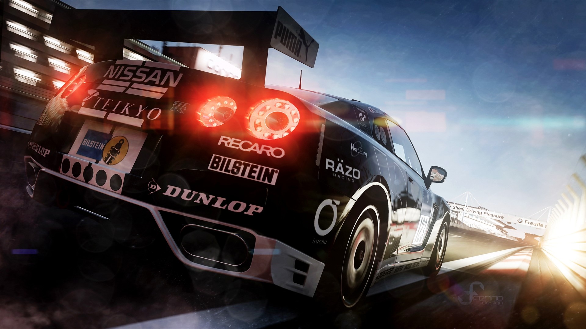 Nissan GT-R race car with sponsor logos HD Wallpaper