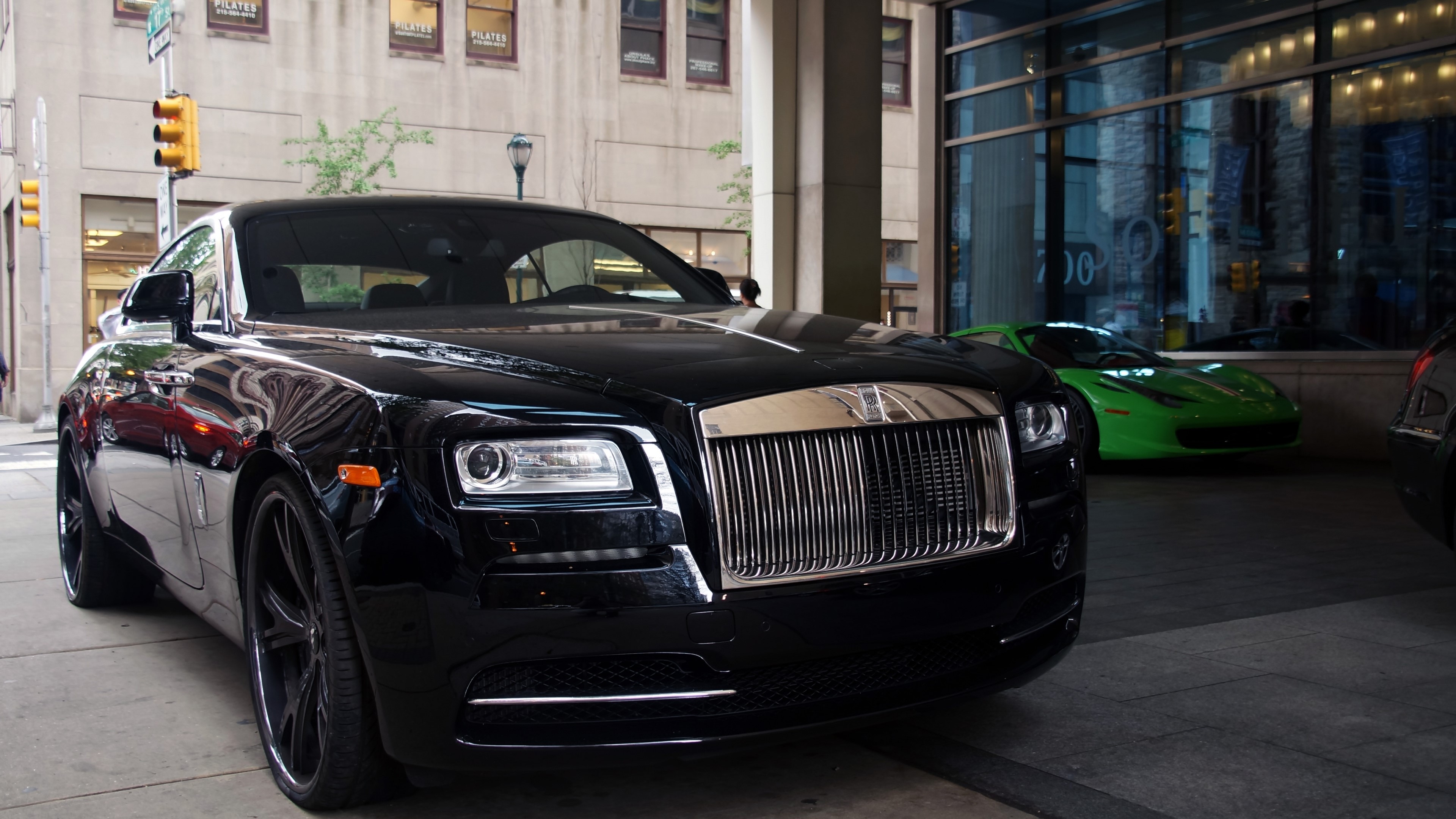 Rolls-Royce Wraith and Green Sports Car HD Wallpaper