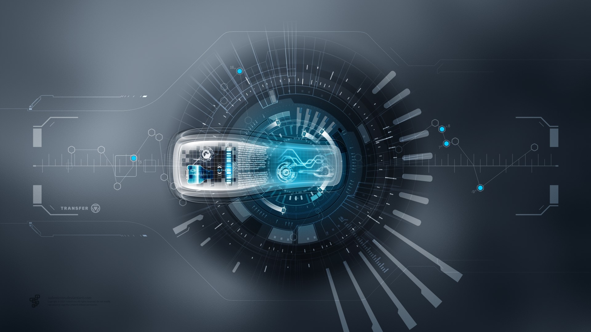 Futuristic Digital Interface with Data Transfer HD Wallpaper