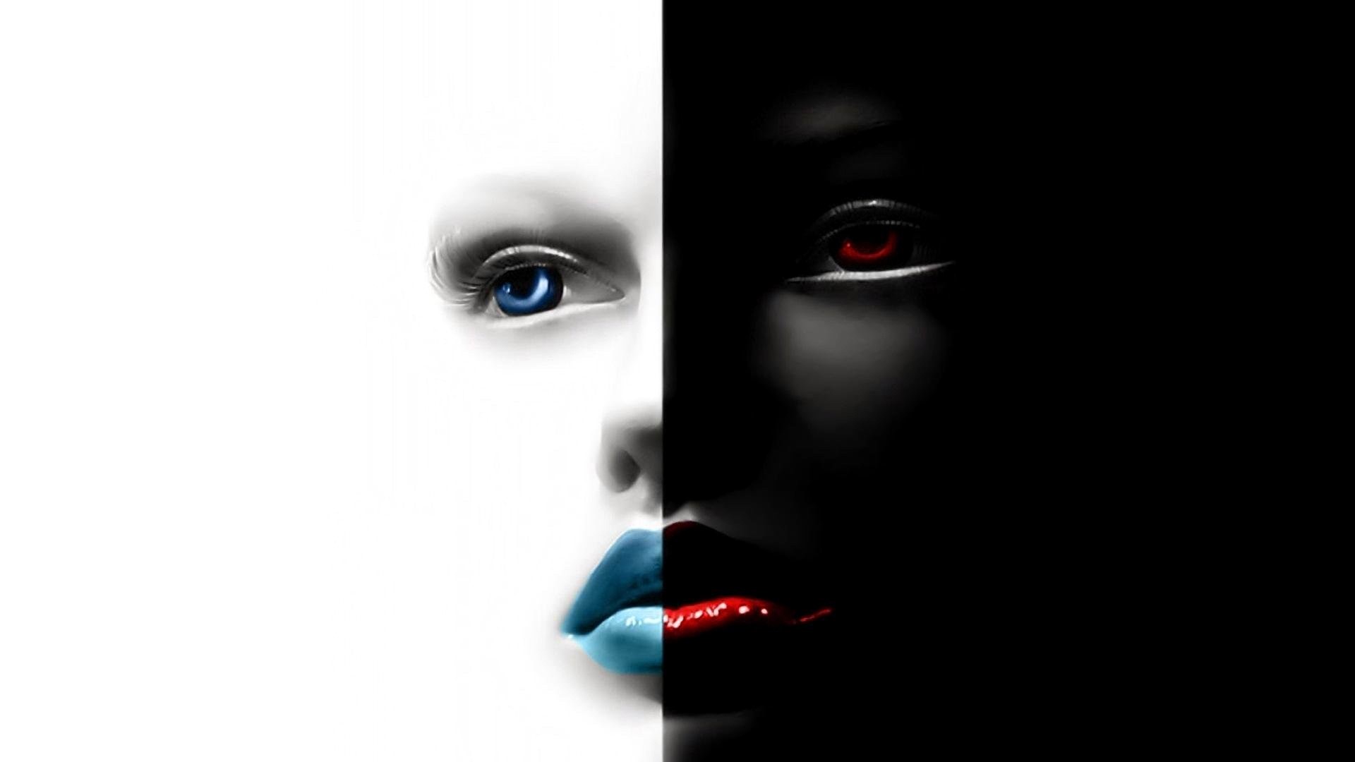Abstract face with contrasting eyes and lips HD Wallpaper