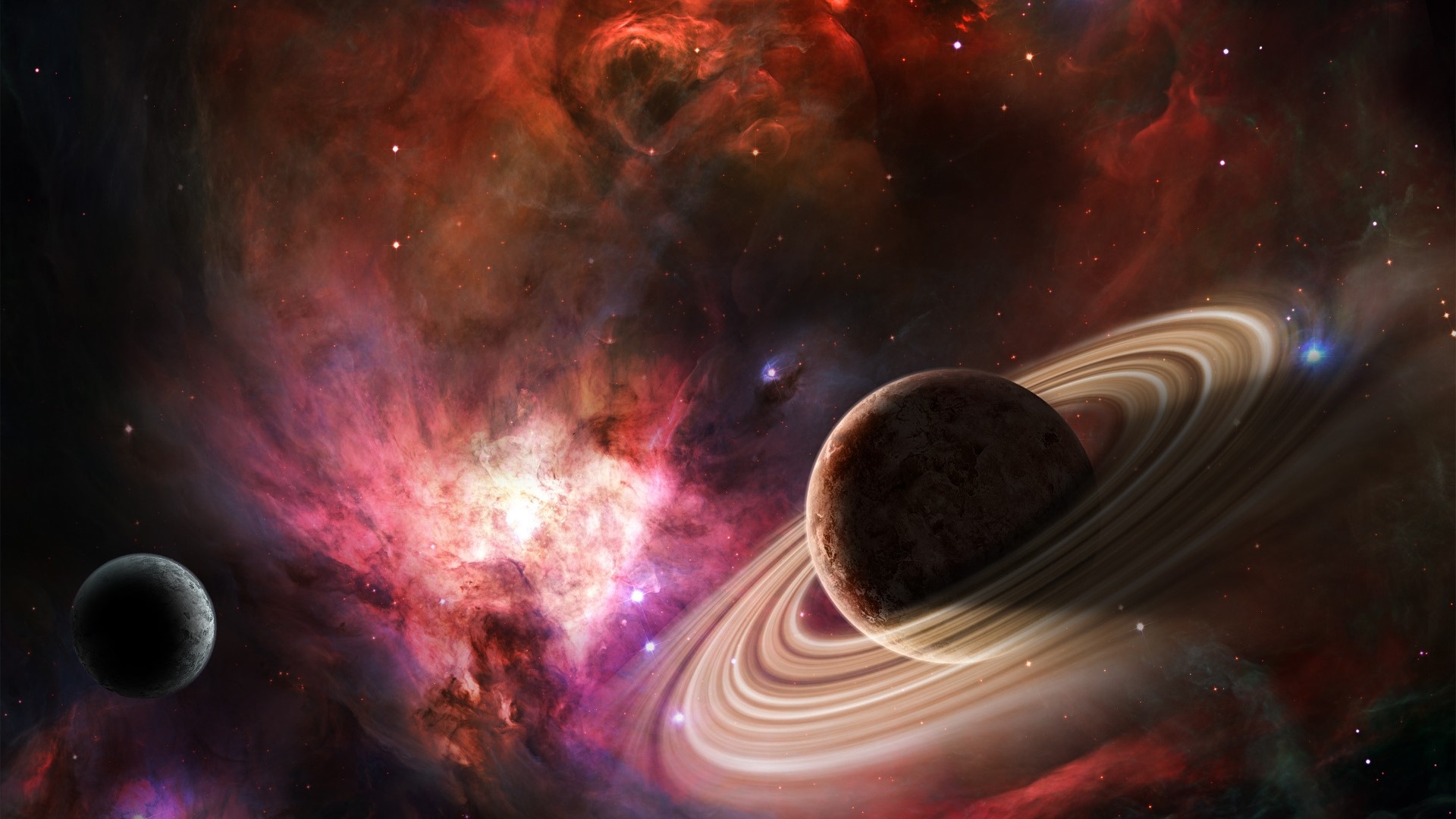 Planets and Nebula in Space HD Wallpaper